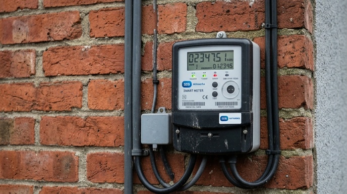 Solar Panels and Smart Meters in Ireland: What You Need to Know 2 Irish suburban house with solar panels on roof and smart meter on exterior wall
