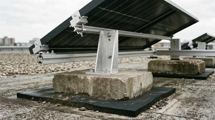 Solar Panels on a Flat Roof in Ireland: How It Works and What It Costs 2 Solar panels tilted on ballasted frames across an Irish flat commercial roof