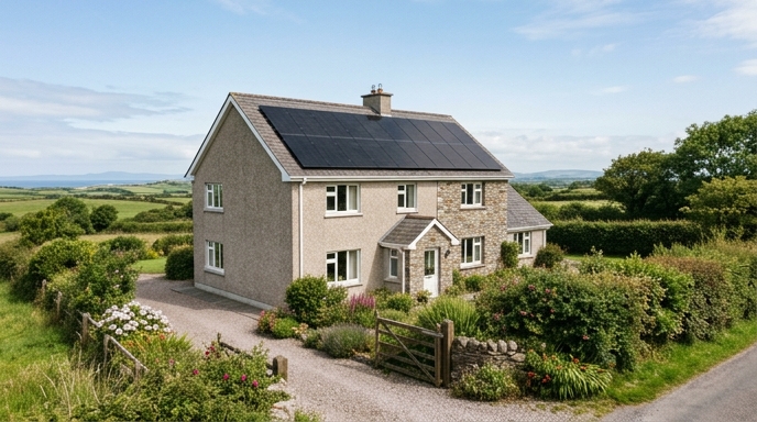 Family home in Ireland with solar panels fitted on the roof
